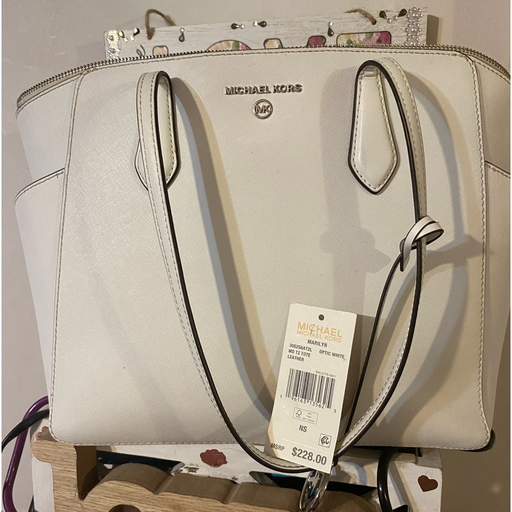 White leather MK tote